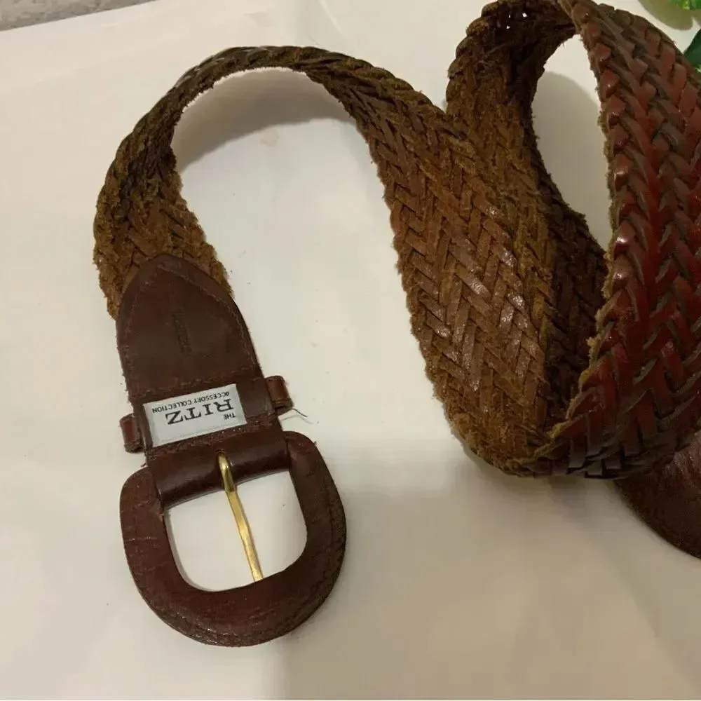Vintage The Ritz Brown Leather Braided Western uruguay Women Belt M 39” length